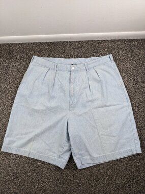 Vintage 90s J Crew Oarsman Shorts 8" USA Chambray Denim Pleated Blue Mens 36